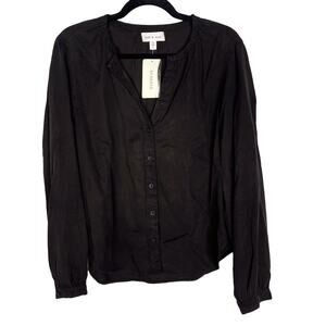 New Evereve Cloth & Stone Small S Black Button Front Blouse Long Sleeve Lyocell